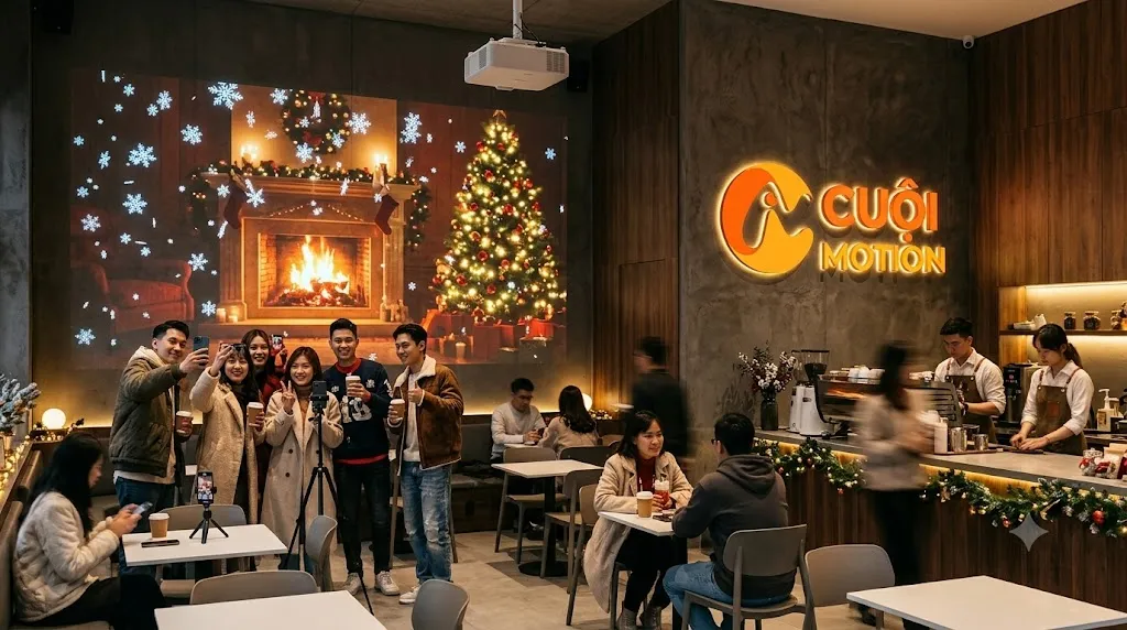 Decor Quán Cafe Mùa Giáng Sinh & Tết Bằng Ánh Sáng Thay Thế Xốp: Đẹp Độc Bản, Tiết Kiệm 60% Chi Phí